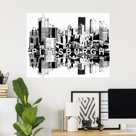 Poster Pittsburgh, Pensilvânia a preto e branco