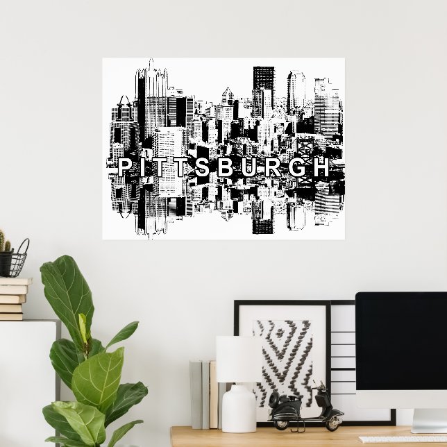 Poster Pittsburgh, Pensilvânia em preto e branco (Escritório em casa)