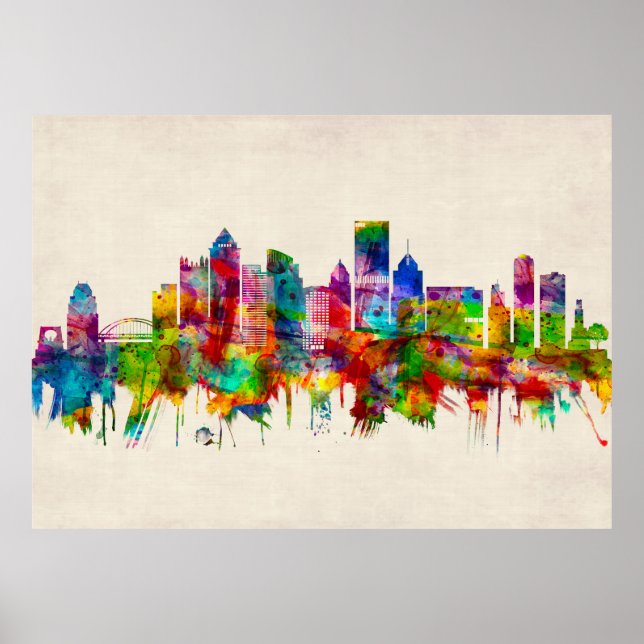Poster Pittsburgh Pensilvânia Skyline (Frente)