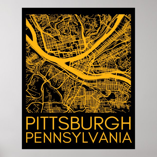Poster Pittsburgh Pensilvânia Steel City Vintage Map Art (Frente)