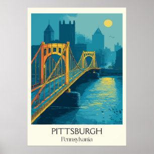 Poster Pittsburgh Pensilvânia Vintage Iconic Bridge Art