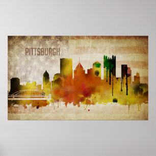 Poster Pittsburgh, skyline da cidade da aguarela do PA  