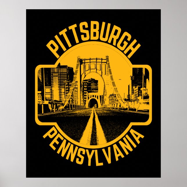 Poster Pittsburgh Steel City Skyline Bridge Pensilvânia (Frente)