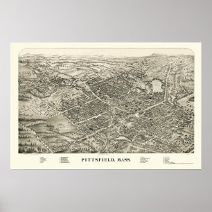 Pôster Pittsfield, mapa panorâmico das MÃES - 1899