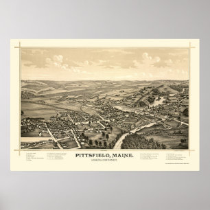 Pôster Pittsfield, Mapa Panorâmico ME - 1889