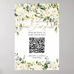 Poster PixDezines Alabastro Floral Elegante QR Assentos