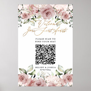 Poster PixDezines Elegante Rosas Rosa Poeirento QR Assent