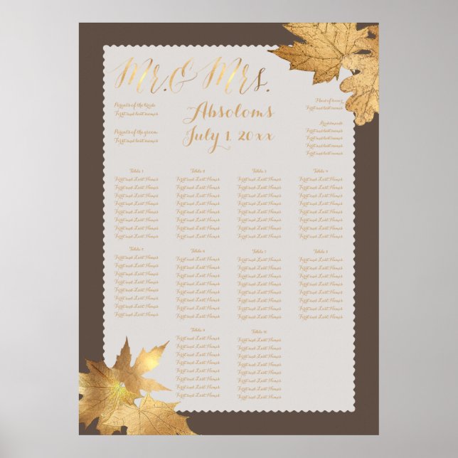 Poster PixDezines Fall Foliage/Faux Dourado/Seating Chart (Frente)