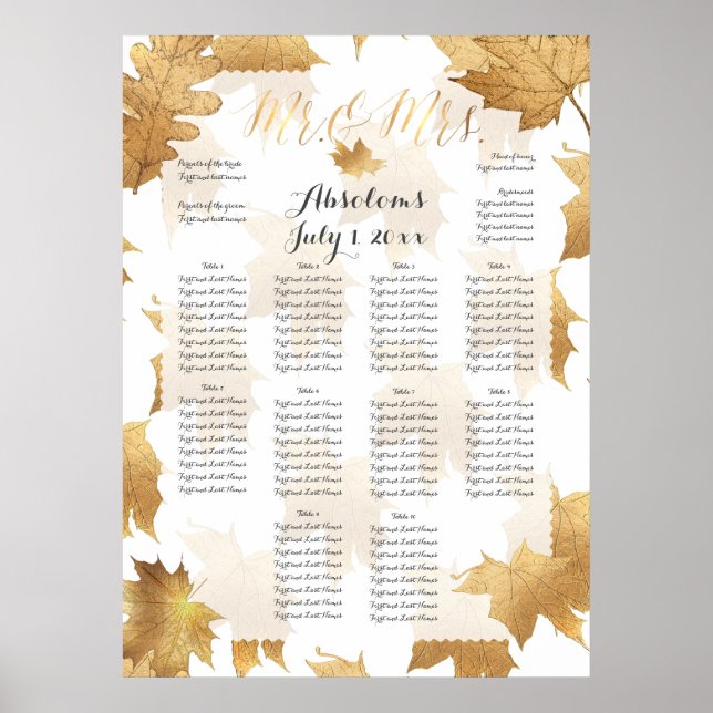 Poster PixDezines Fall Foliage/Faux Dourado/Seating Chart (Frente)