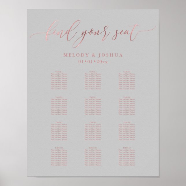 Poster PixDezines Faux Rose Gold Script, Gráfico de Assen (Frente)