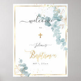Poster PixDezines H2 Blue Eucalyptus Baptism Bem-vindo