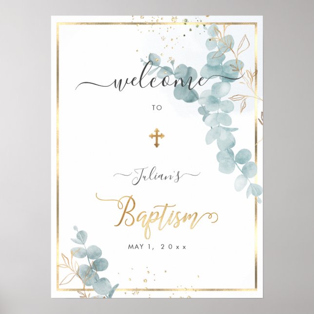 Poster PixDezines H2 Blue Eucalyptus Baptism Bem-vindo (Frente)
