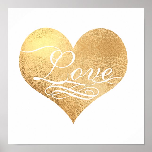 Poster PixDezines Love Faux Dourada Heart (Frente)