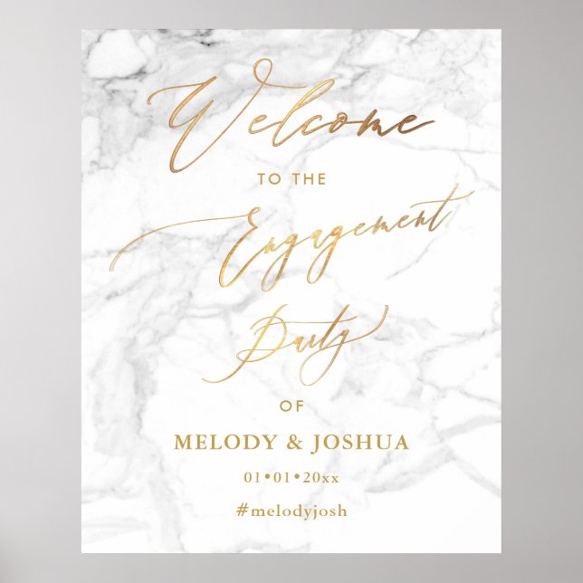 Poster PixDezines Marble+Faux Gold  Welcome Engagement Po (Frente)