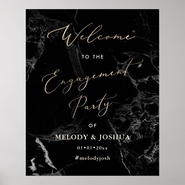 Poster PixDezines Mármore + Falso Ouro Sinal de Boas-Vind (Frente)