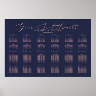 Poster PixDezines Navy+Rose Gold Script, Plano de Assento