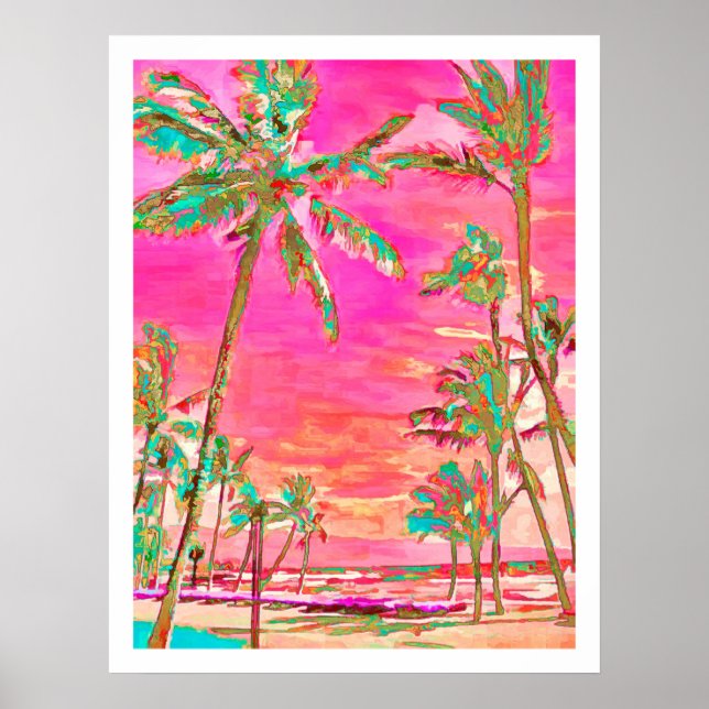 Poster PixDezines Praia Havaiana/Rosa/Ciano (Frente)