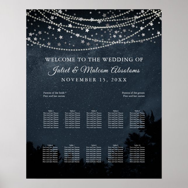 Poster PixDezines Stars+Light Strings Seating Chart (Frente)