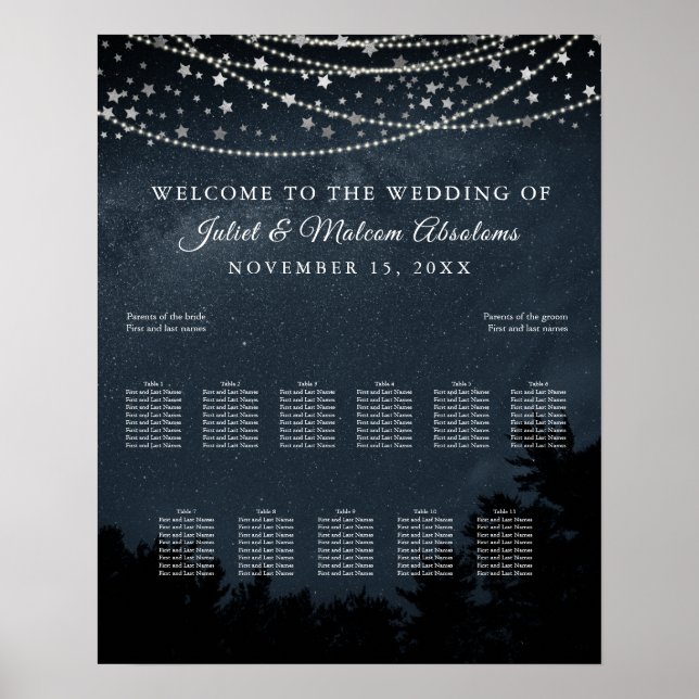 Poster PixDezines Stars+Light Strings Seating Chart (Frente)