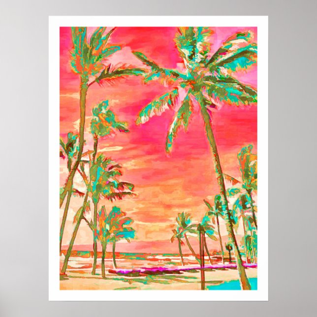 Poster PixDezines Sunset Hawaiian Beach/Coral/Teal (Frente)