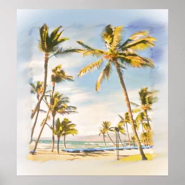 Pôster PixDezines vintage hawaiian Beach (Frente)