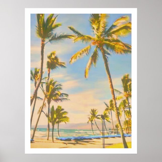 Pôster PixDezines vintage hawaiian Beach (Frente)