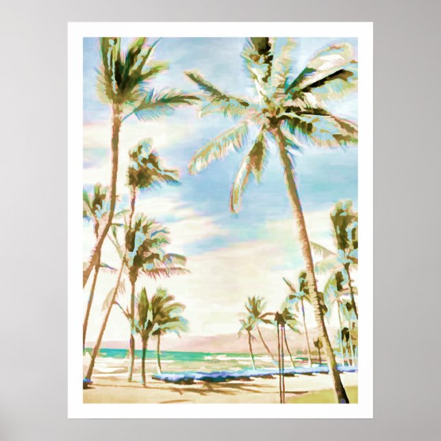 Poster PixDezines Vintage Hawaiian Beach/Light Blue (Frente)