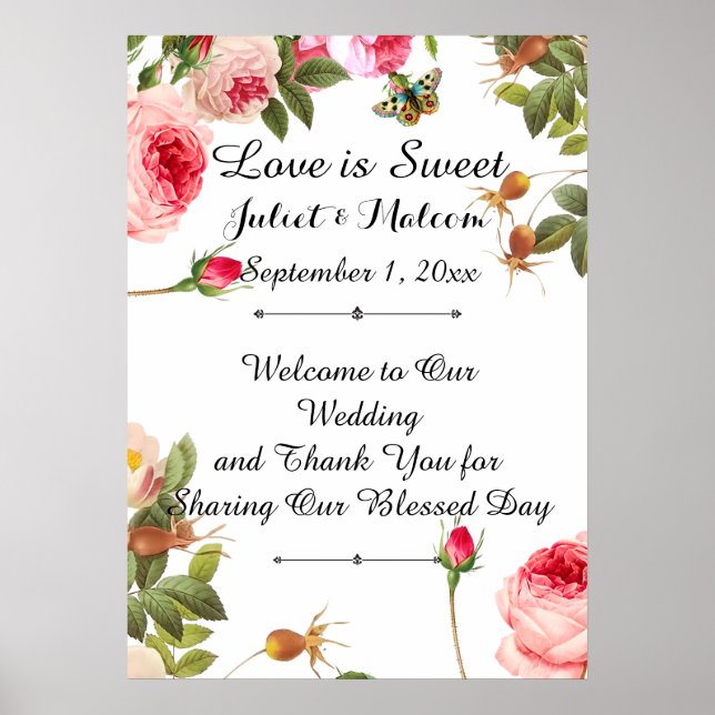 Pôster PixDezines Vintage Rosas/Recepção (Frente)