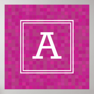 Poster Píxeis do mosaico rosa monograma personalizado 