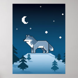 Poster Pixel Art Lone Wolf Debaixo da Lua