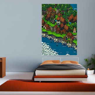 Poster Pixel art, rio viking da floresta urbana | Arte AI