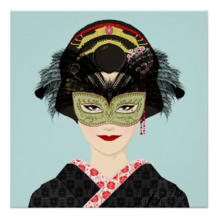 Pôster Pixel Art Venetian Mask Geisha