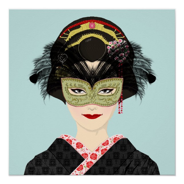 Pôster Pixel Art Venetian Mask Geisha (Frente)