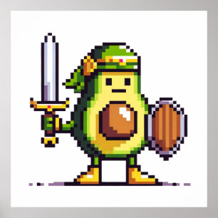 Poster Pixel Avocado Warrior - Arte Retro para Jogos