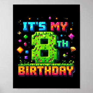 Poster Pixel Colorido Aniversário e's Meu 8º Aniversá