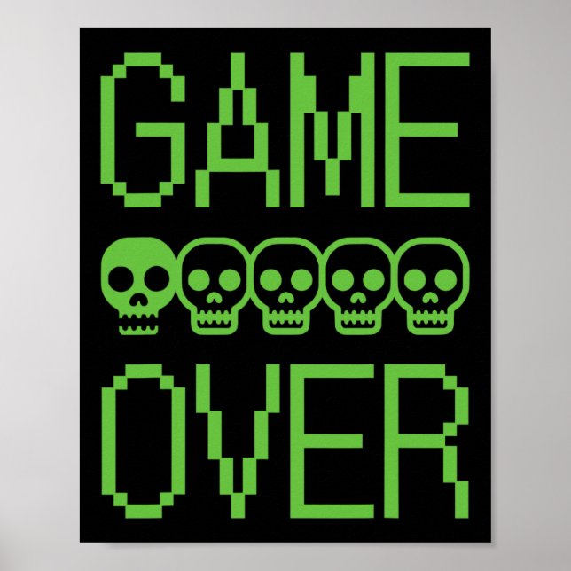 Poster Pixel Gamer Skull Game Over Retro Video Game Arcad (Frente)