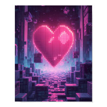 Pixel Heart Neon City — Cartaz de Jogo Futurista