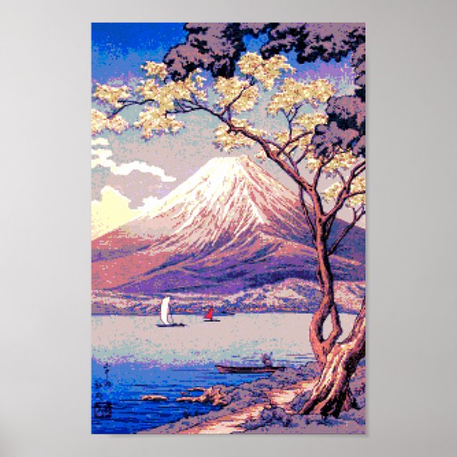 Poster Pixel Mt. Fuji do lago Yamanaka em Dusk (Frente)
