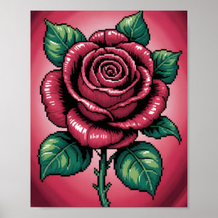 Poster Pixel Rose – Arte Floral Retro