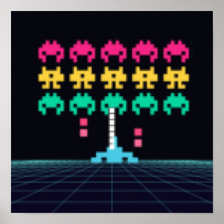 Poster Pixel Space Shooter - Arte de Parede de Arcada Ret