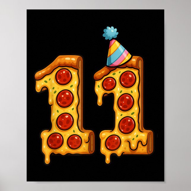Poster Pizza 11 Birthday, Festa De 11 Anos, Hat Bday (Frente)