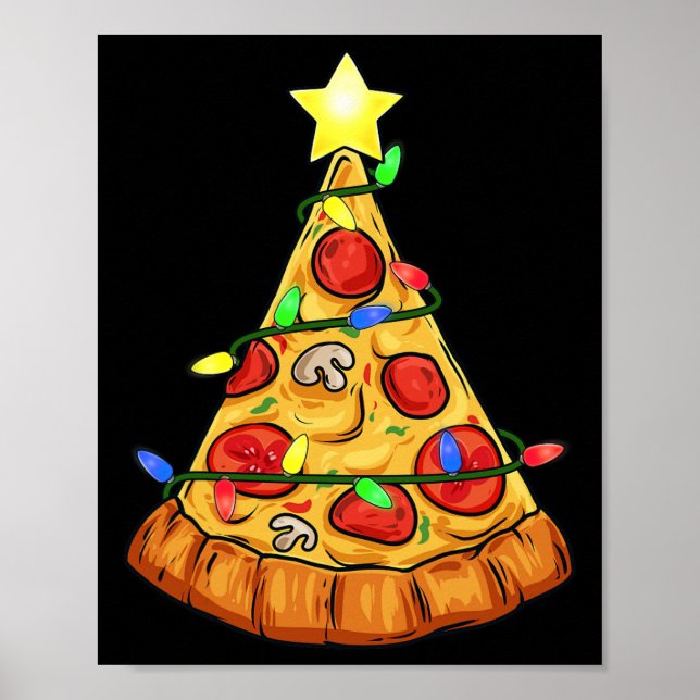 Poster Pizza Árvore de Natal Luzes Diversas Rapazes Crian (Frente)