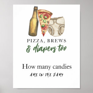 Poster Pizza. Cervejas e Fraldas Bebê - Quantos doces