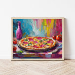 Poster Pizza Colorful Modern Abstrato Art<br><div class="desc">Uma pintura moderna divertida e divertida de uma pizza, com pinceladas de abstrato texturizadas em cores brilhantes como rosa, amarelo e azul. As cores audaciosas e o trabalho de bruxaria animado dão à pizza uma vibração certeira e enérgica, combinando imagens de comida com um estilo de arte criativo e contemporâneo....</div>