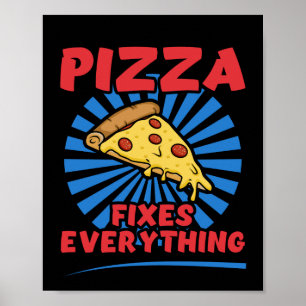 Poster Pizza conserta tudo - Design de citação de pizza