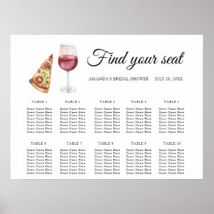 Poster Pizza de aquarela e gráfico de casamento de vinho