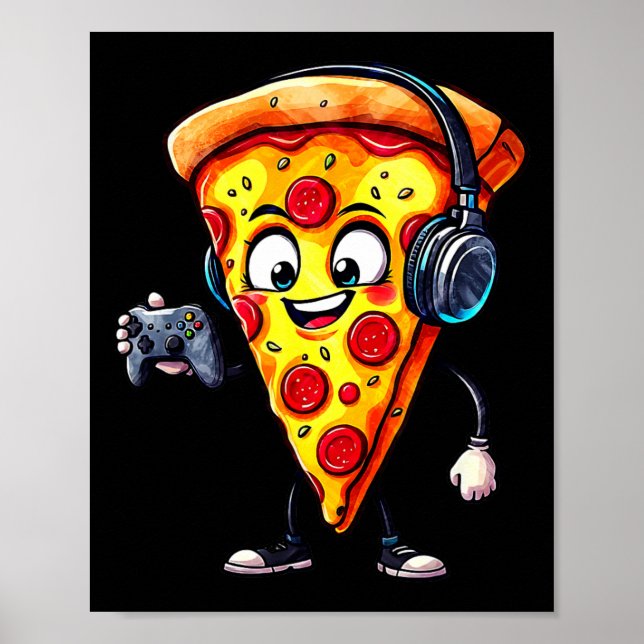 Poster Pizza de comida engraçada para jogadores de videog (Frente)