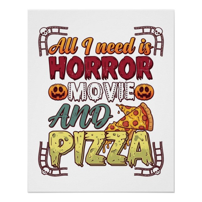 Pôster Pizza de Filme de Terror Halloween Abóbora Crânio  (Frente)