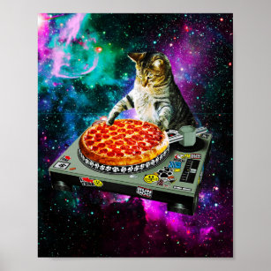 Poster pizza de gato dj espacial