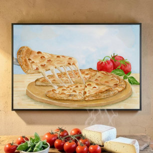 Pôster Pizza de Queijo Clássica Aquarela